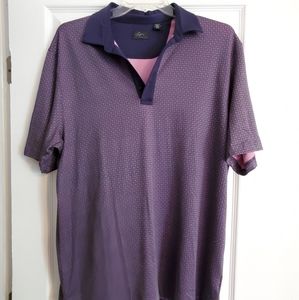 Greg Norman Mens Polo Golf Shirt Pink And Purple Diamond Pattern Size L
